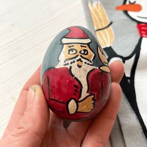 Hand-Painted Santa Stone Egg & Threshold Snowman Tea Towel Set